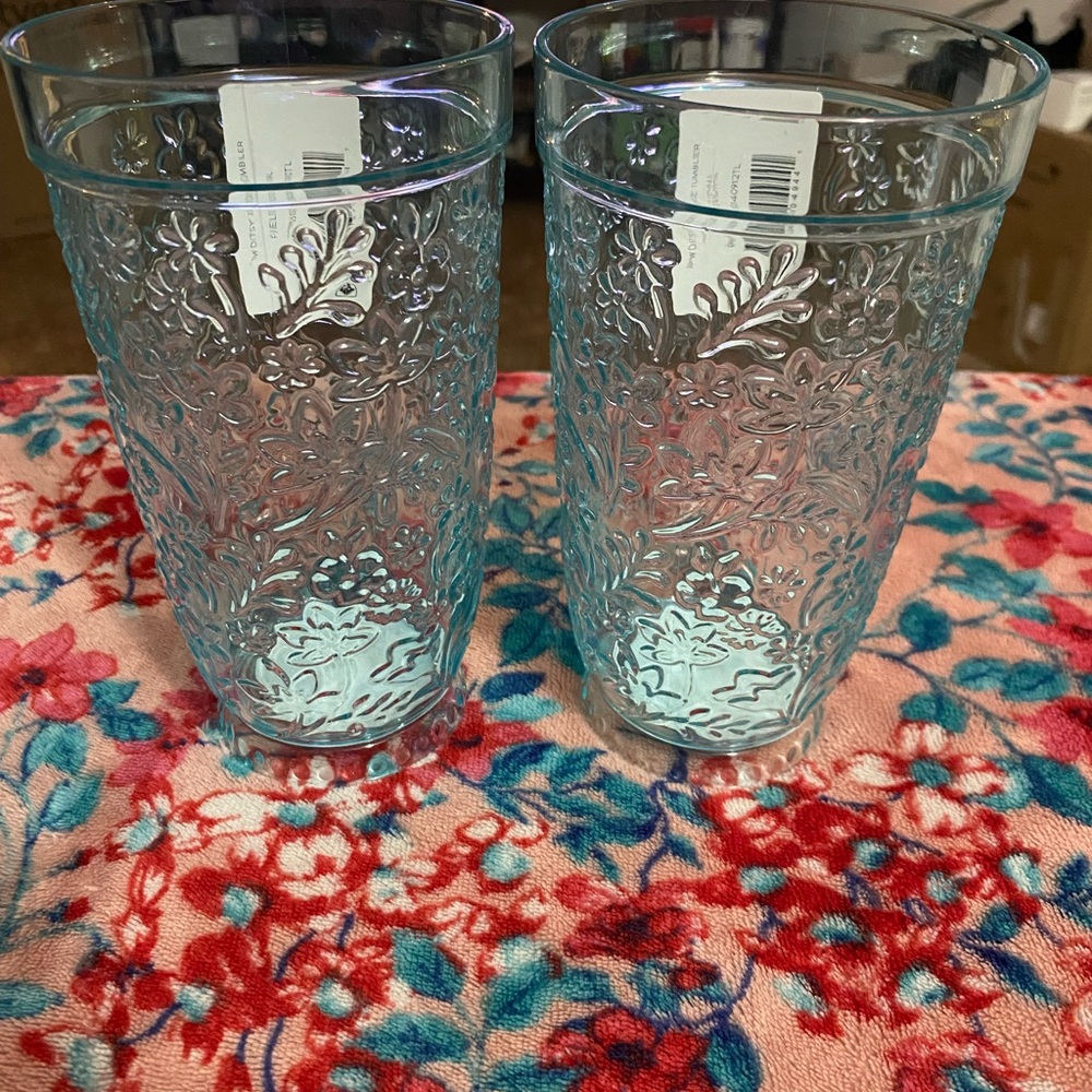 Floral Embossed Glass Tumblers - Set of 2